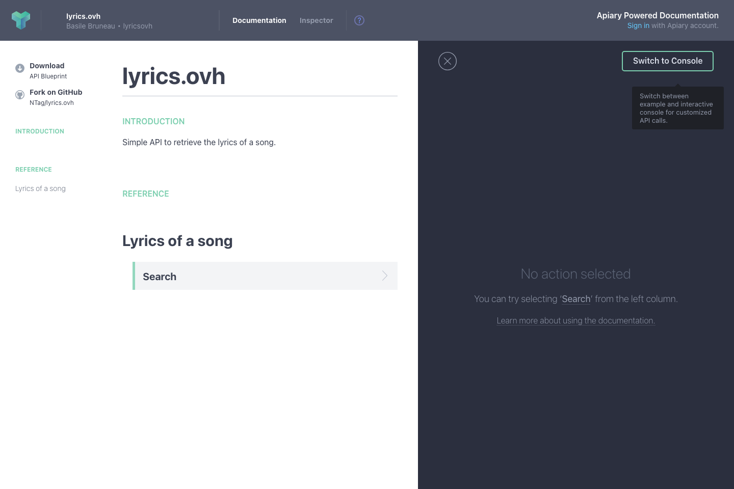 Lyrics.ovh documentation page
