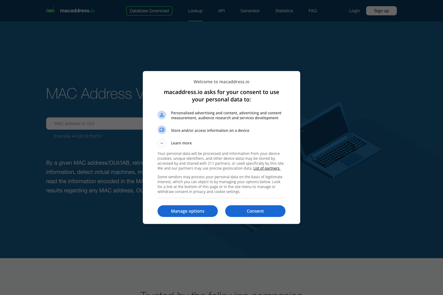 MAC address vendor lookup documentation page