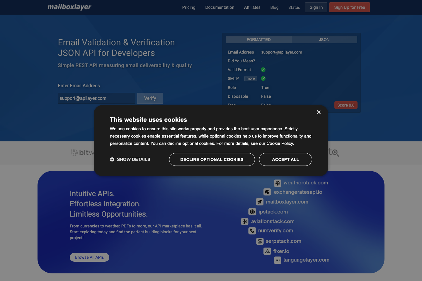 mailboxlayer documentation page
