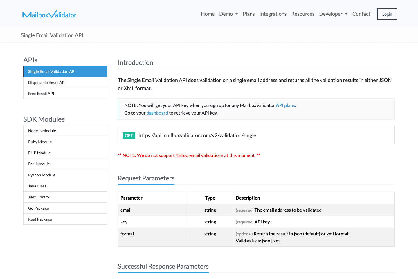 MailboxValidator documentation page