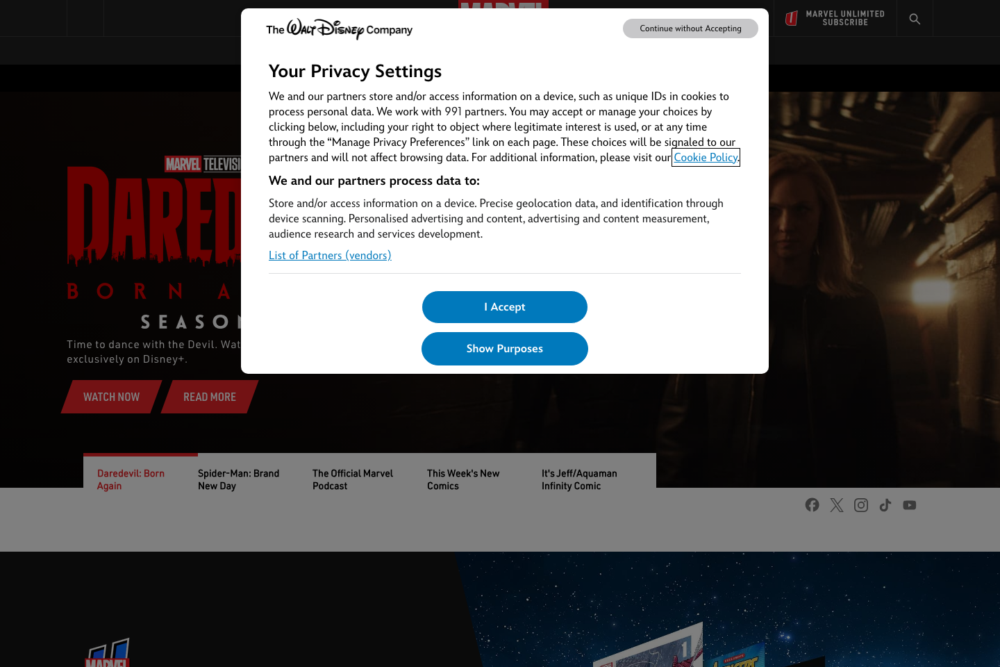 Marvel documentation page