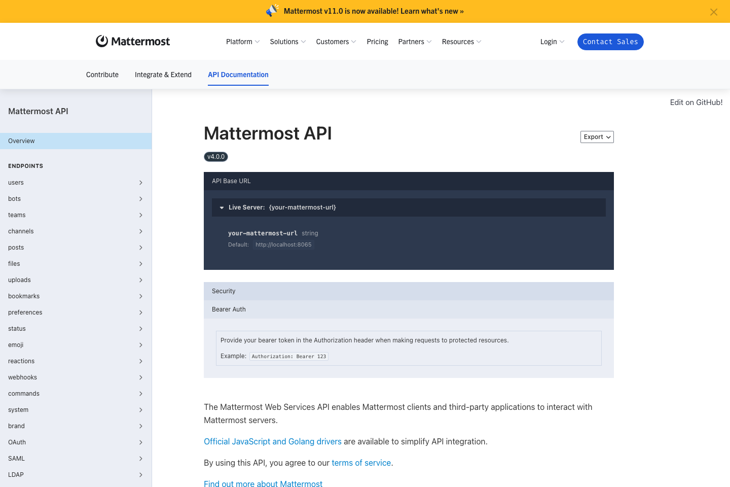 Mattermost documentation page
