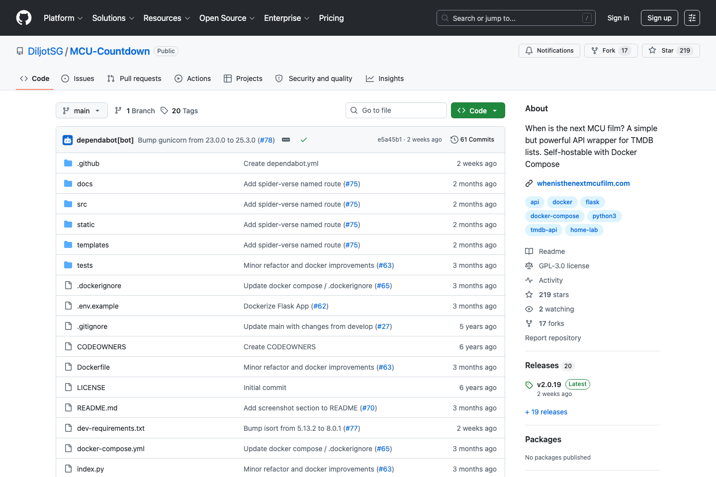 MCU Countdown documentation page