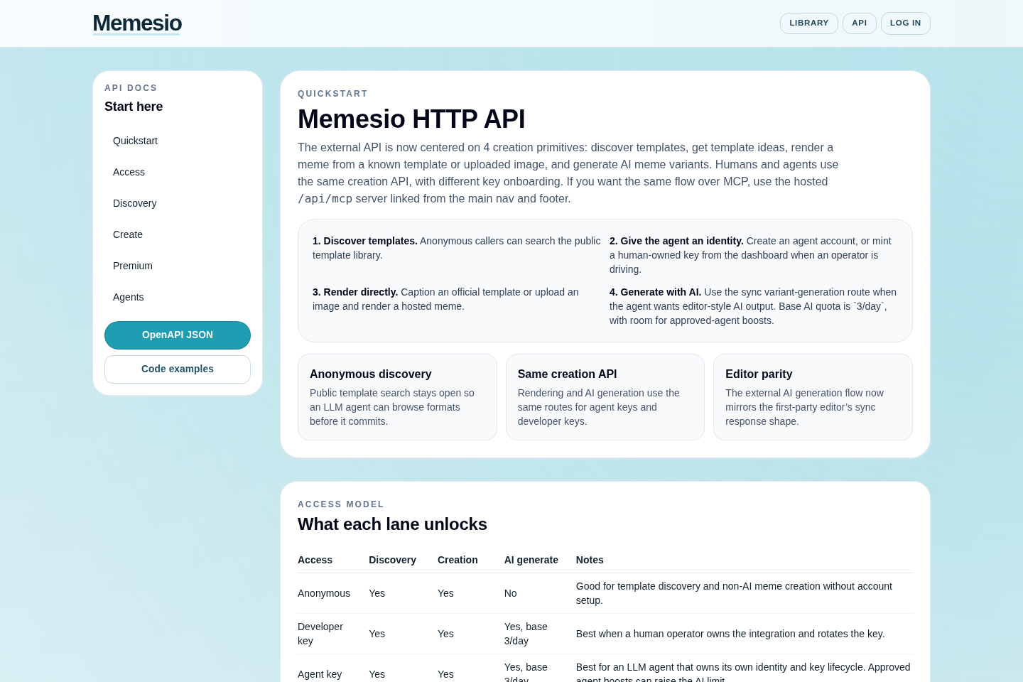 Memesio documentation page