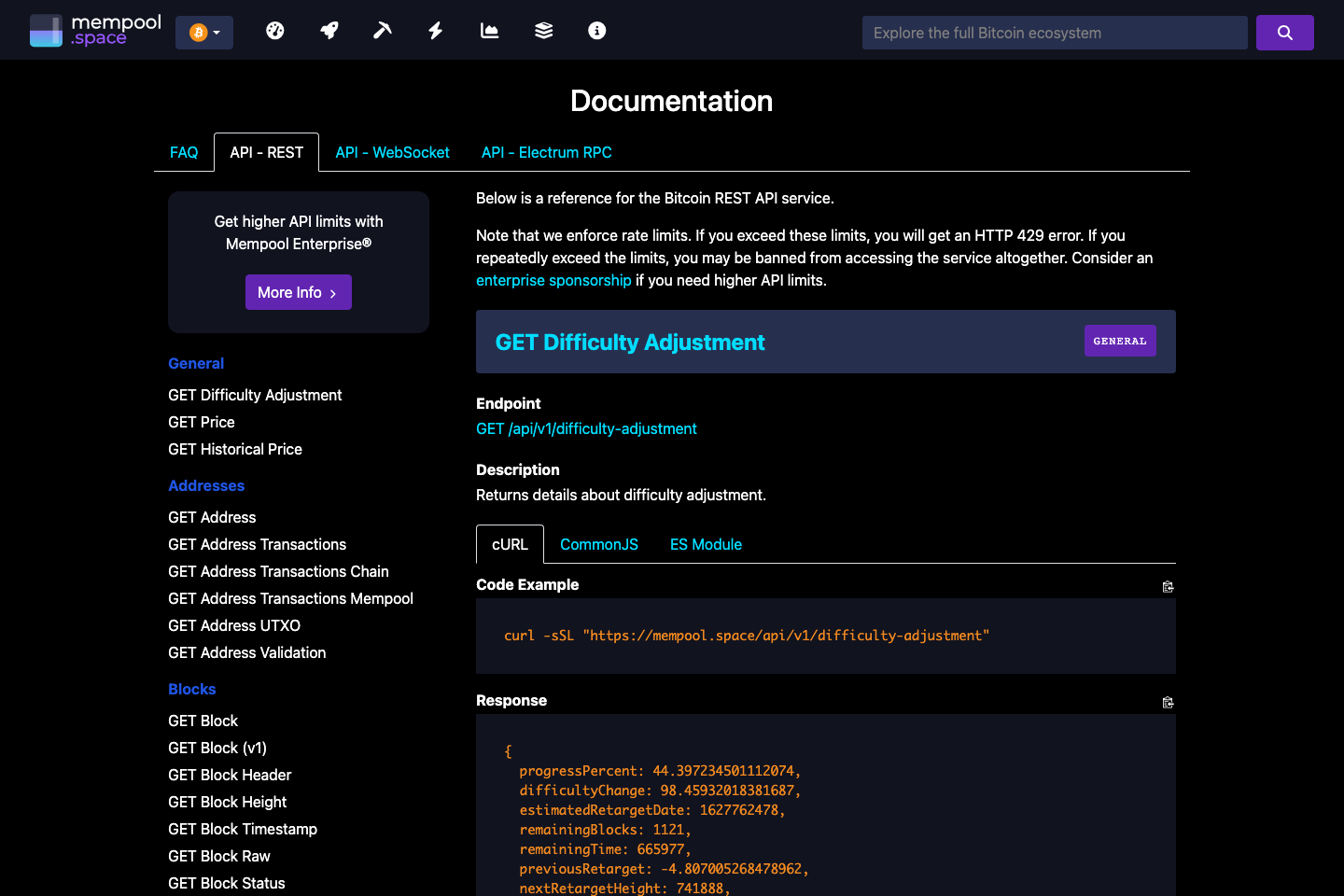 Mempool documentation page