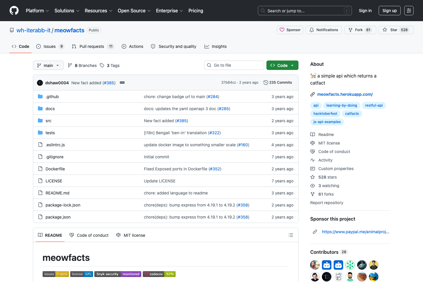 MeowFacts documentation page