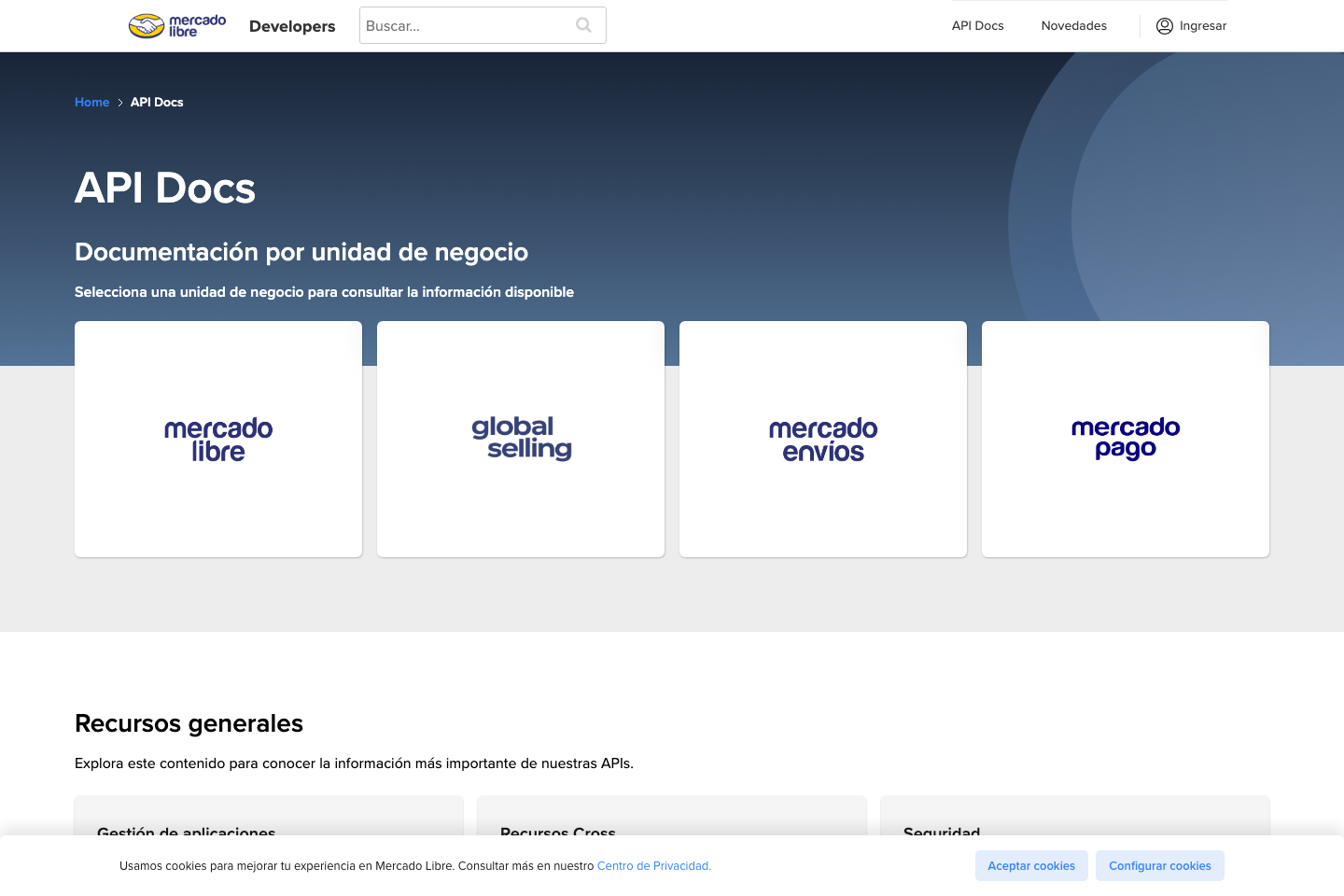 Mercadolibre documentation page
