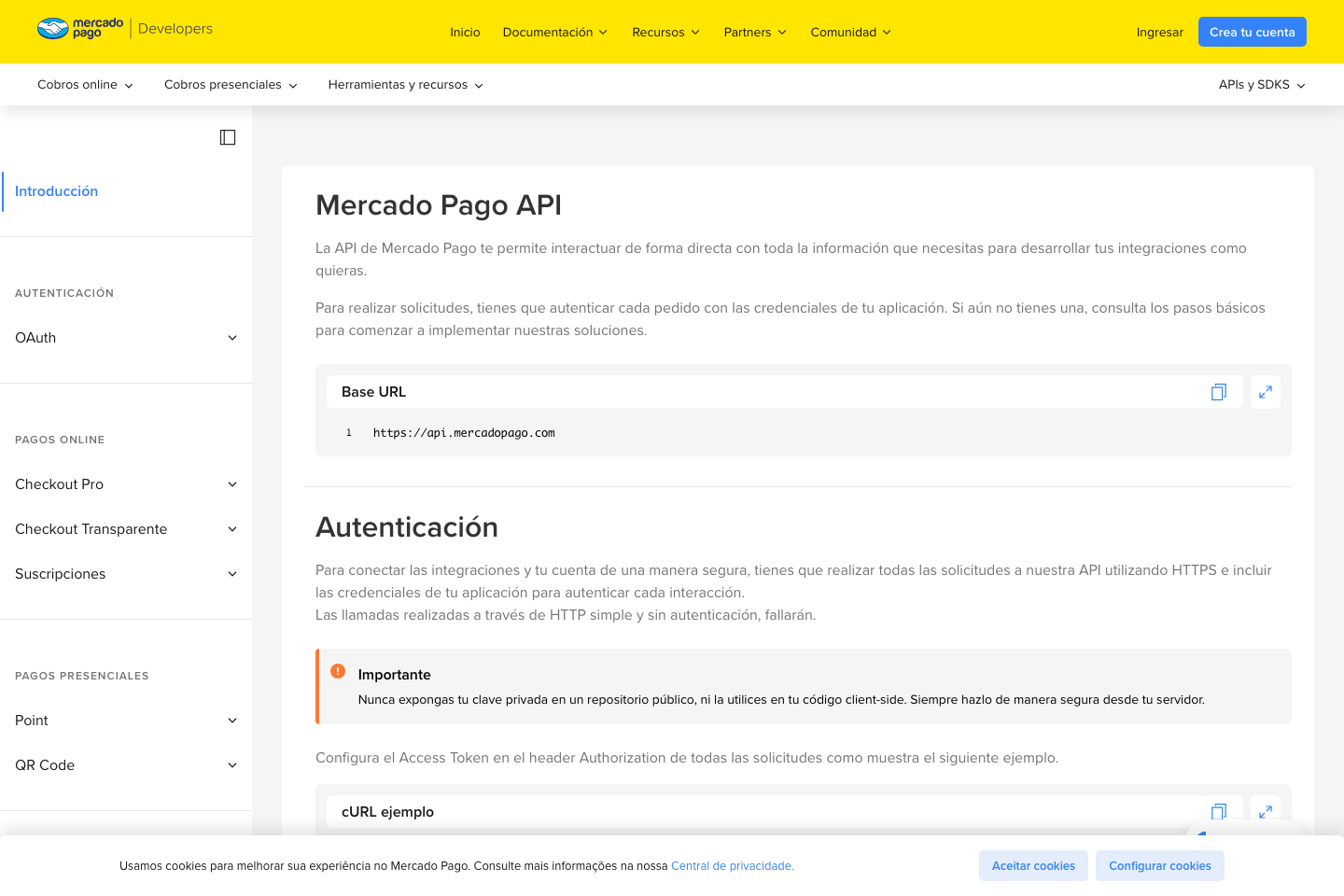 MercadoPago documentation page