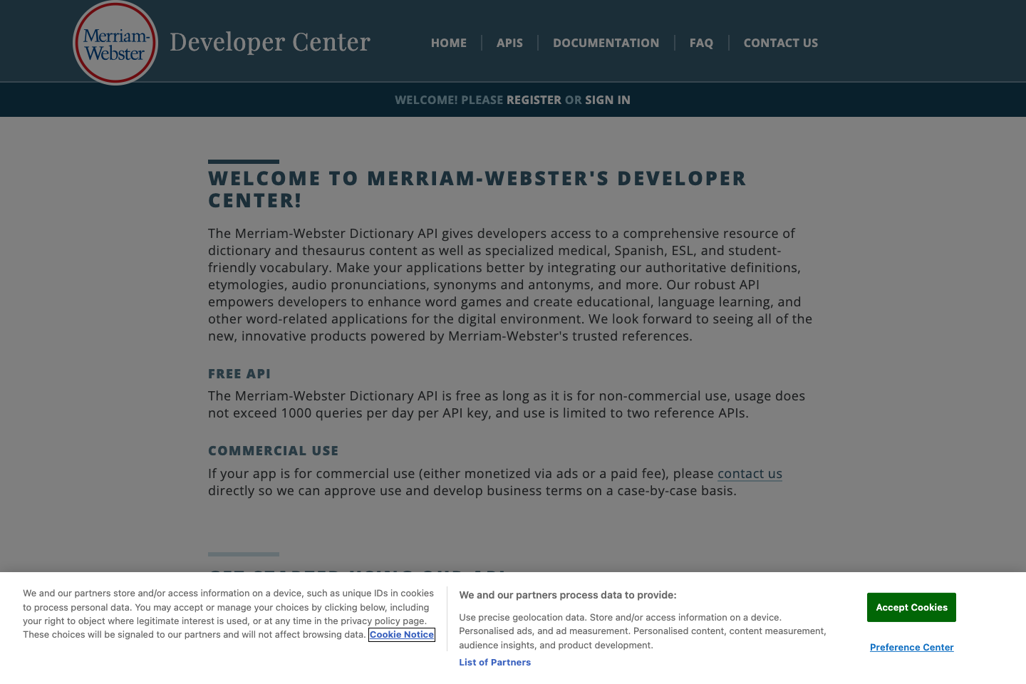 Merriam-Webster documentation page