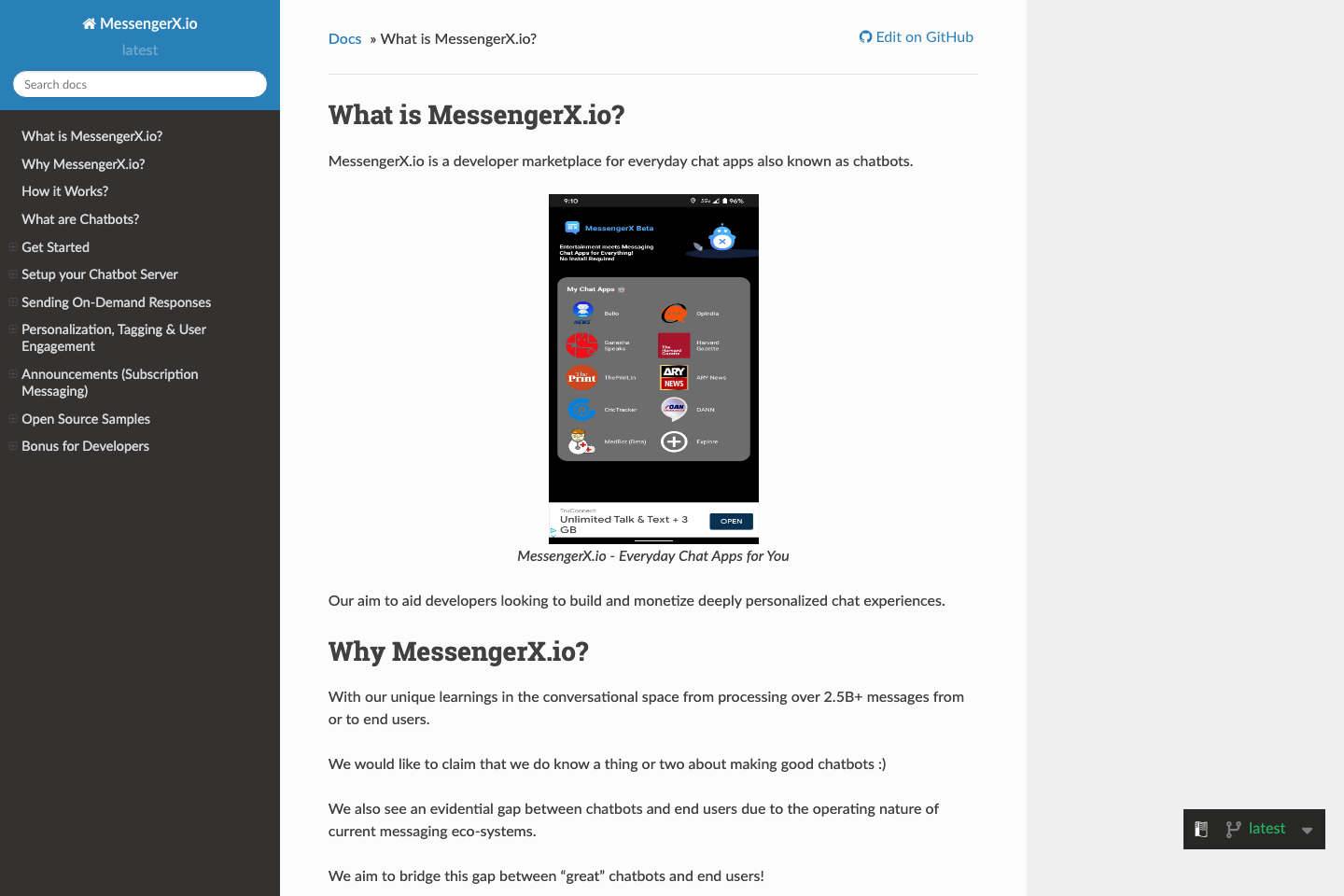 MessengerX.io documentation page