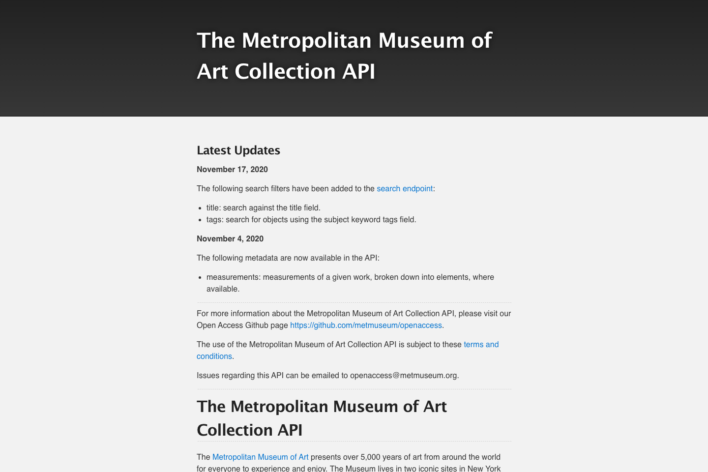 Metropolitan Museum of Art documentation page