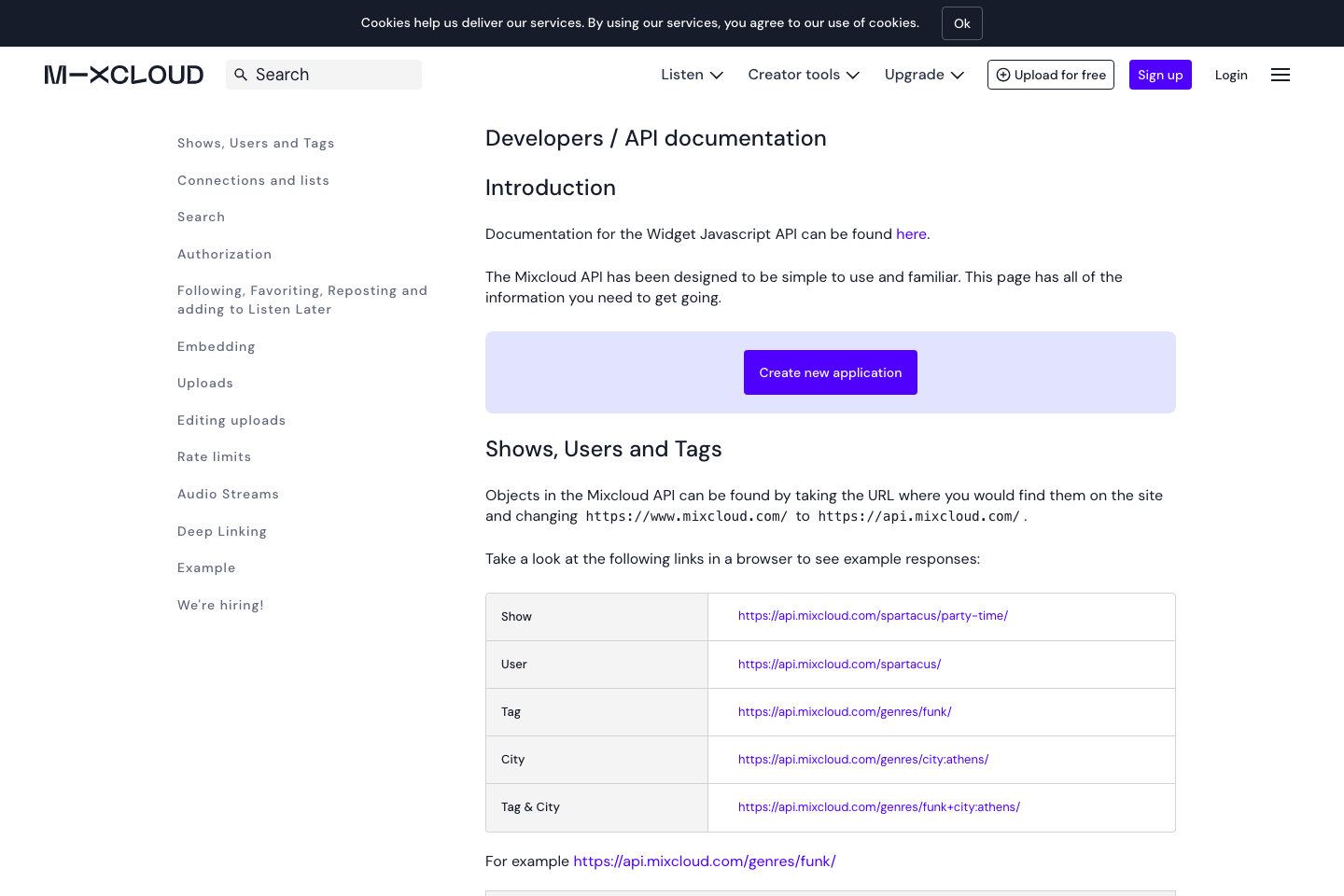 Mixcloud documentation page