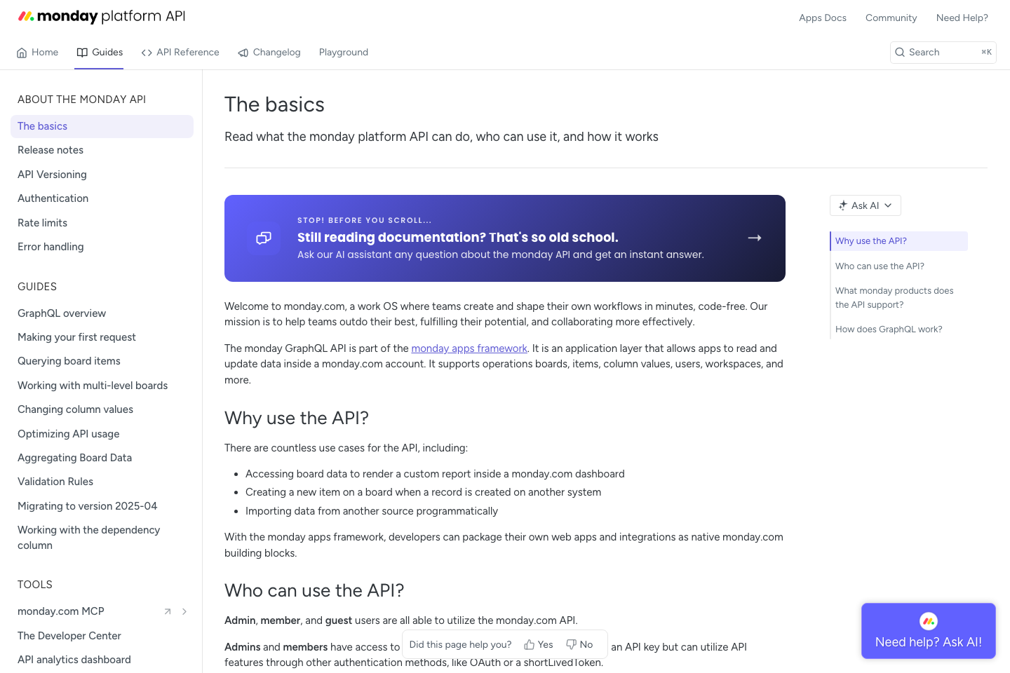 monday.com documentation page