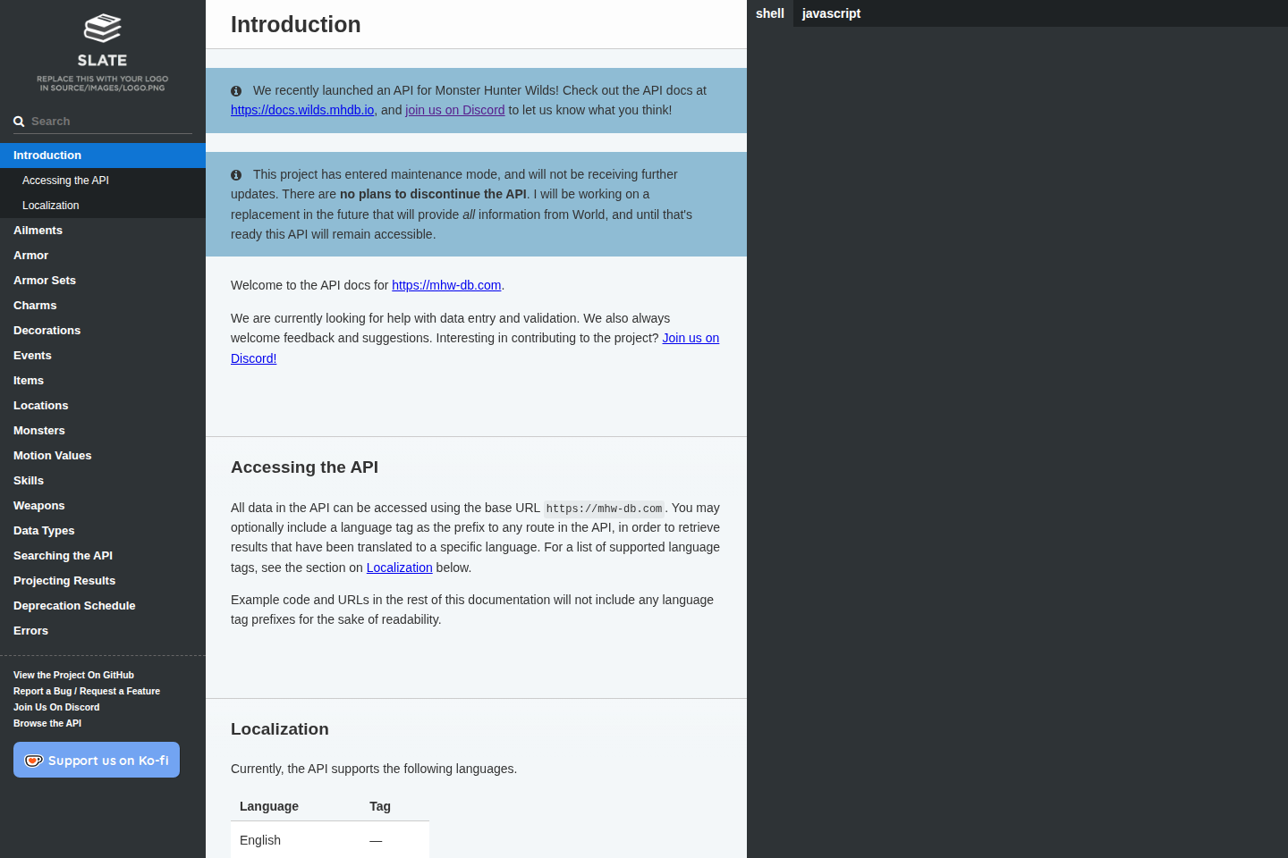 Monster Hunter World documentation page