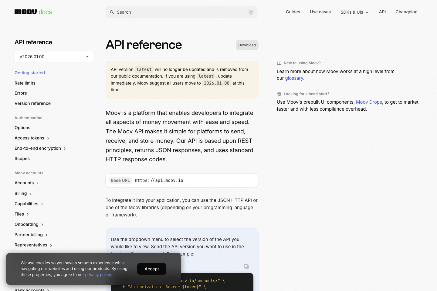 Moov documentation page