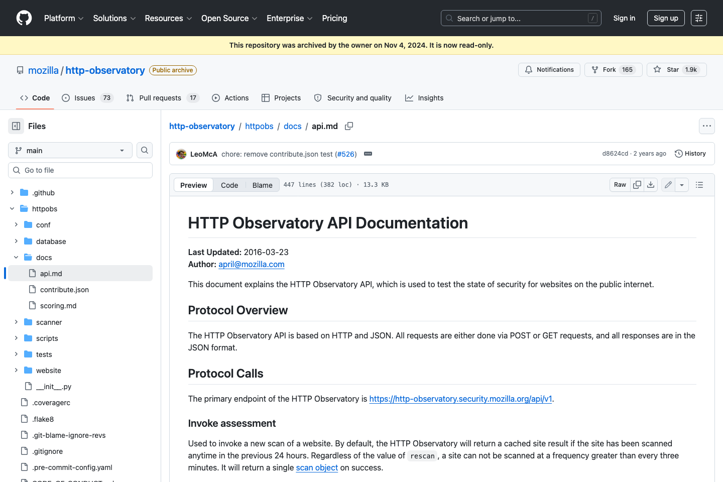 Mozilla http scanner documentation page