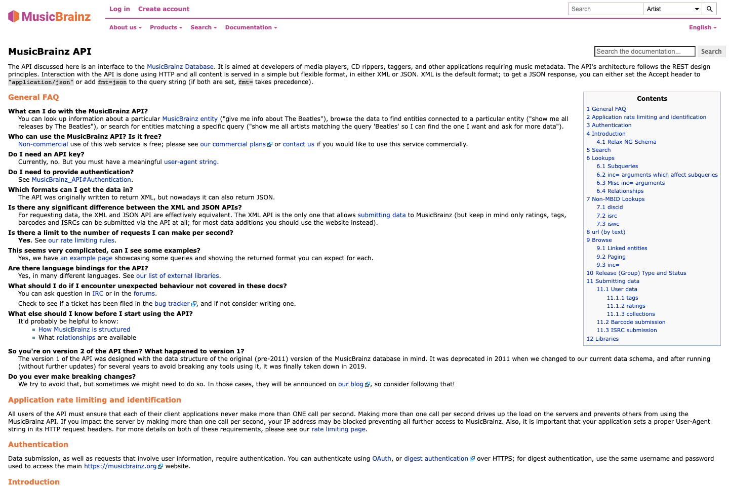 MusicBrainz documentation page