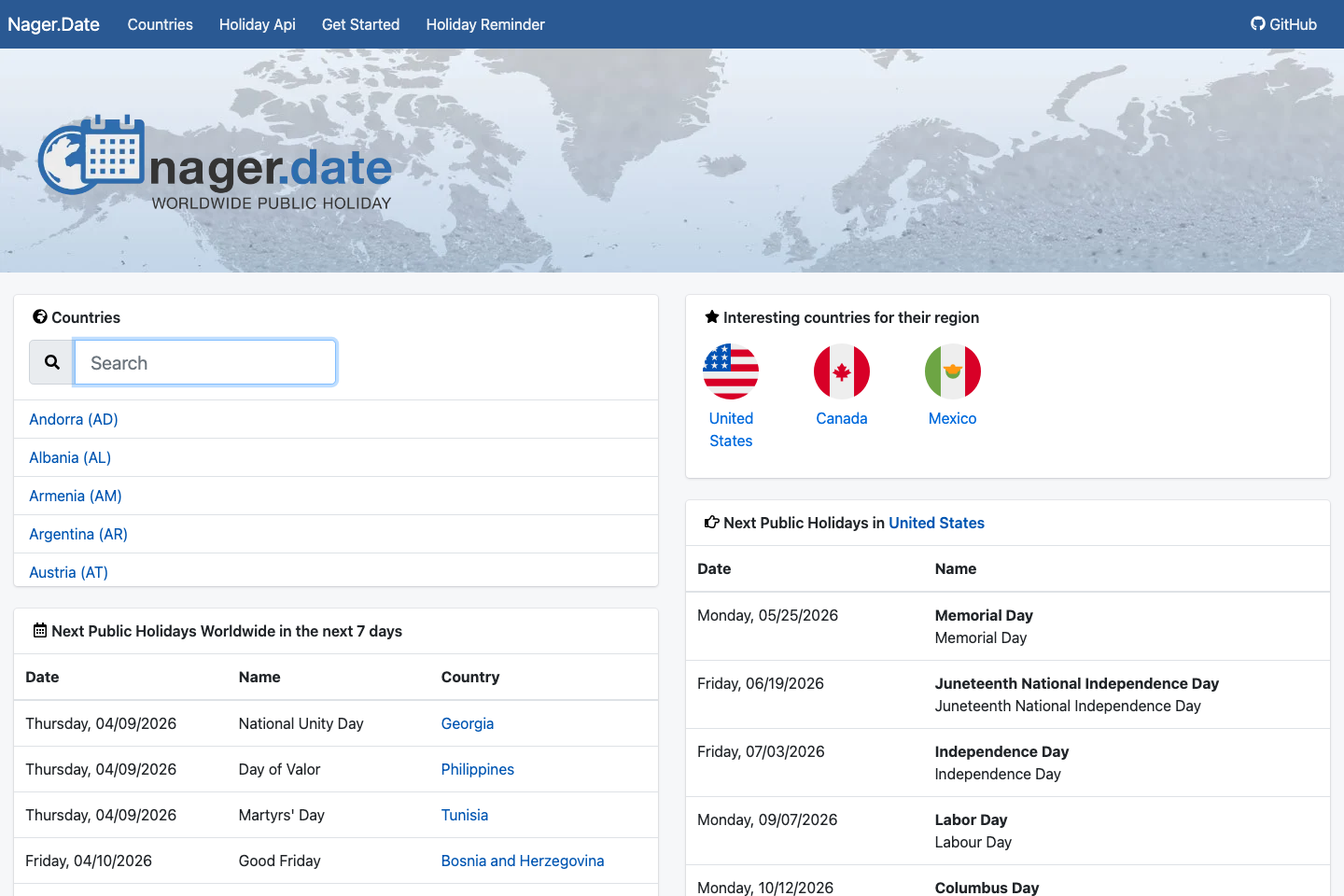 Nager.Date documentation page