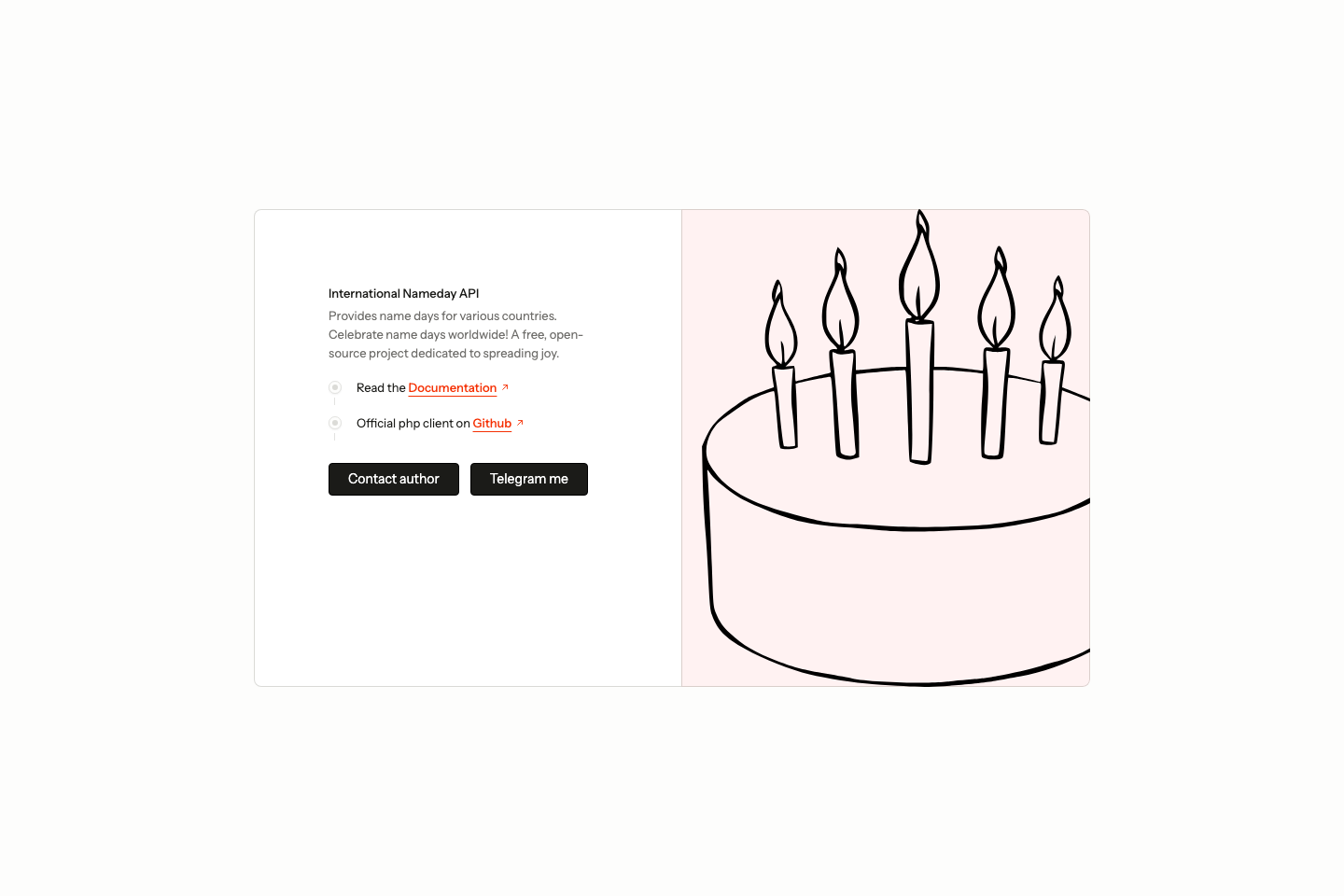 Namedays Calendar documentation page