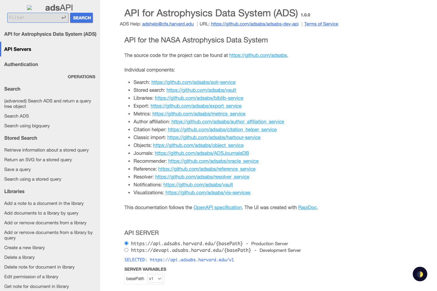 NASA ADS documentation page