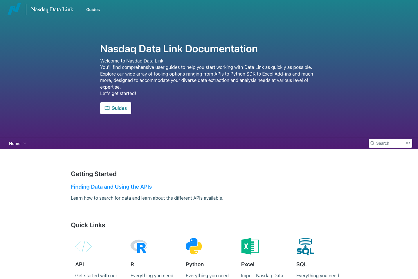 Nasdaq Data Link documentation page