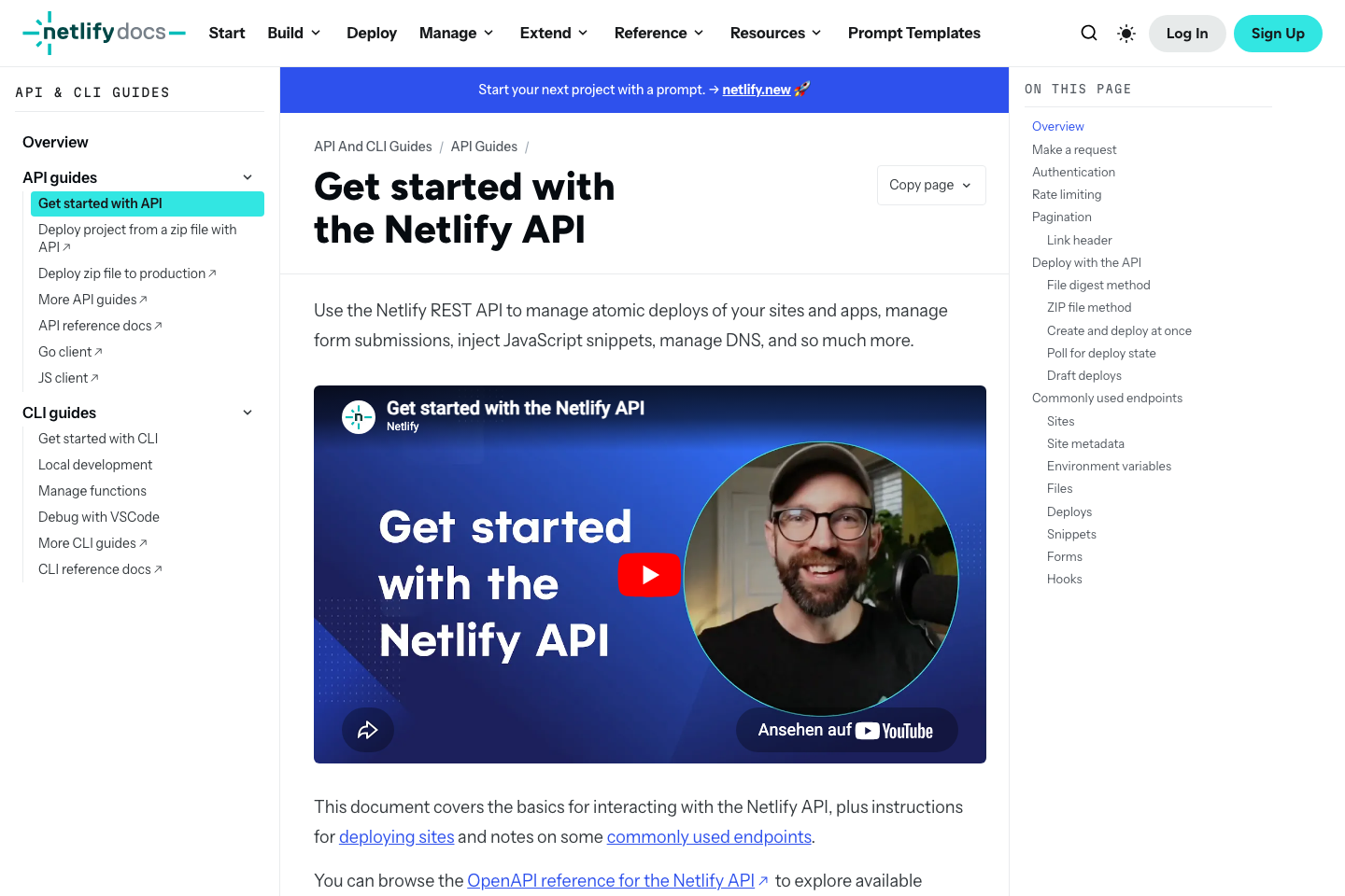 Netlify documentation page