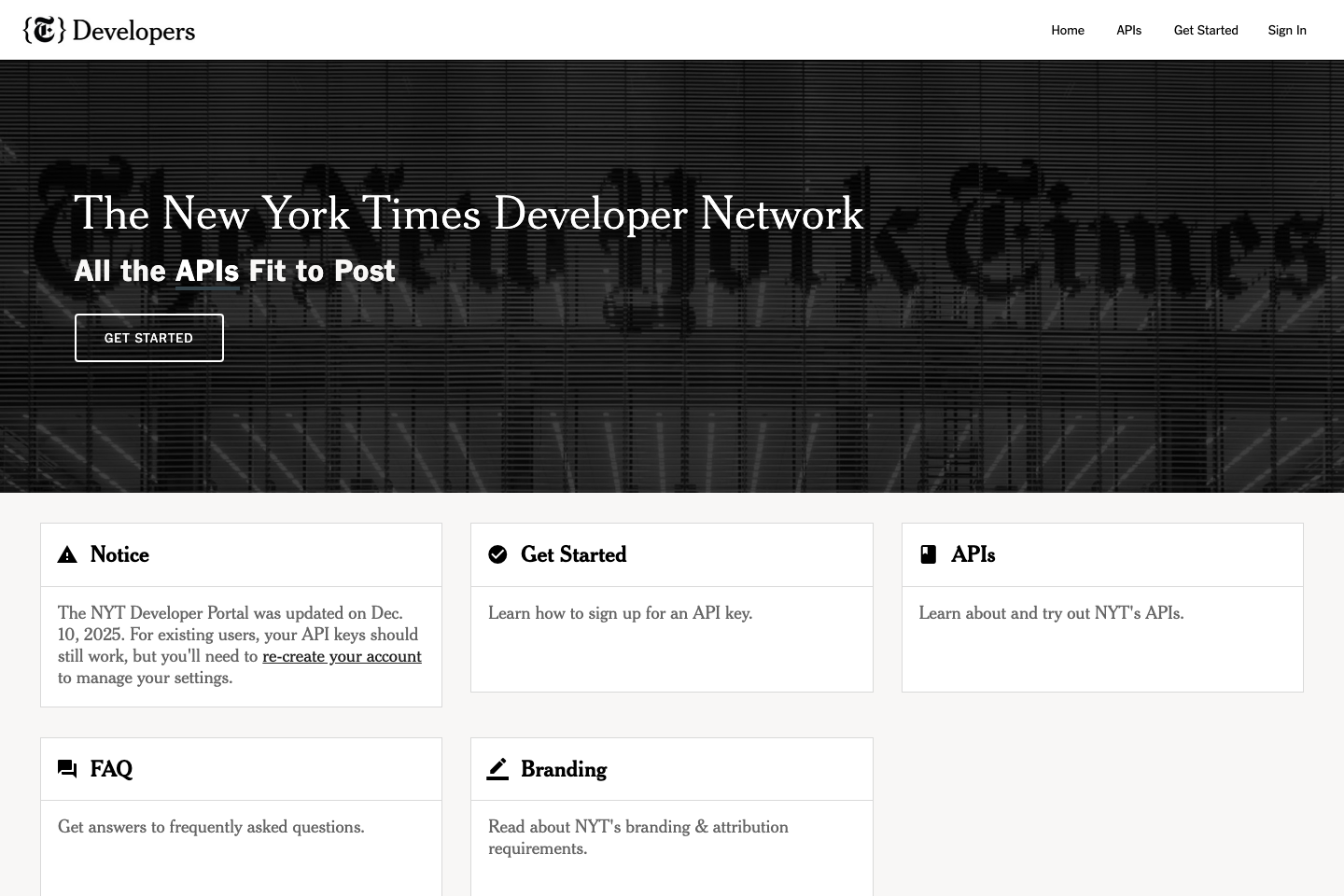 New York Times documentation page