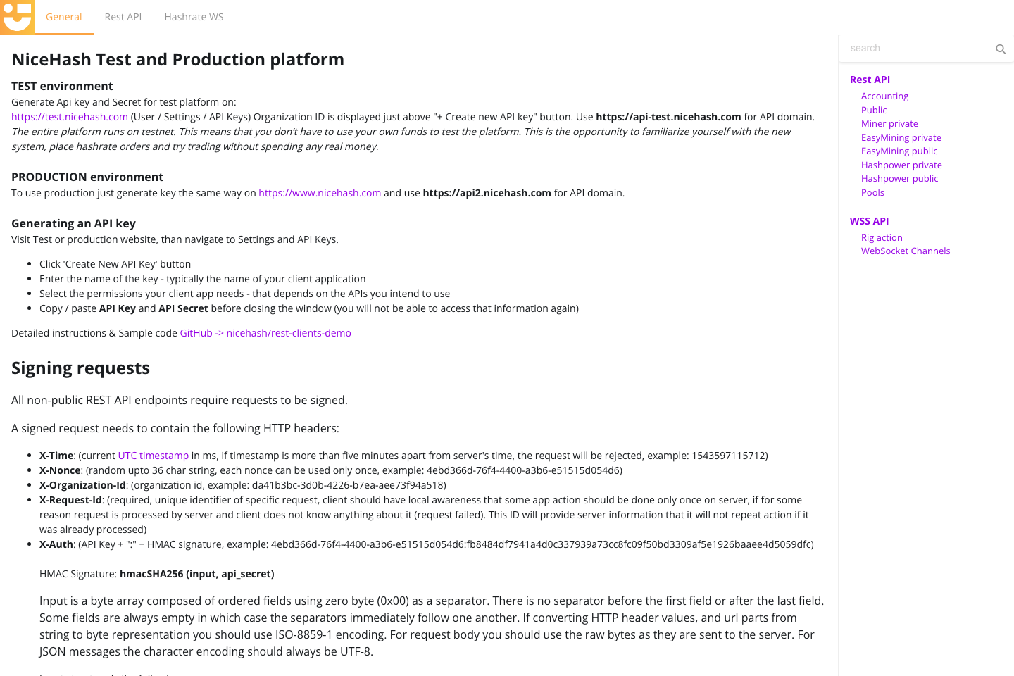 NiceHash documentation page