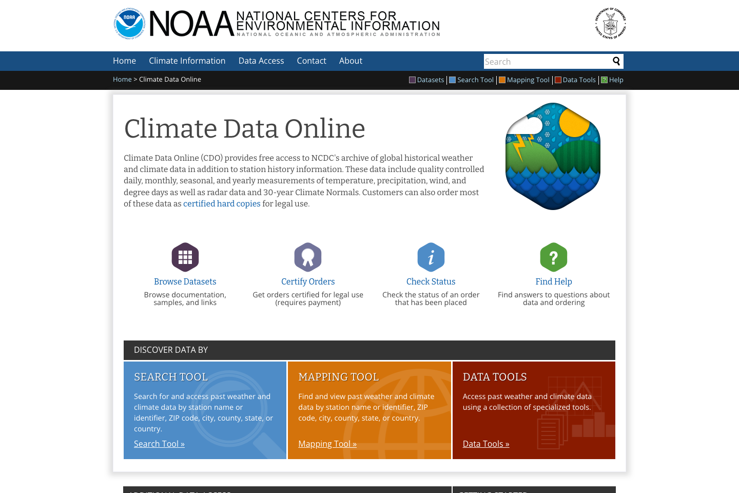 NOAA Climate Data documentation page