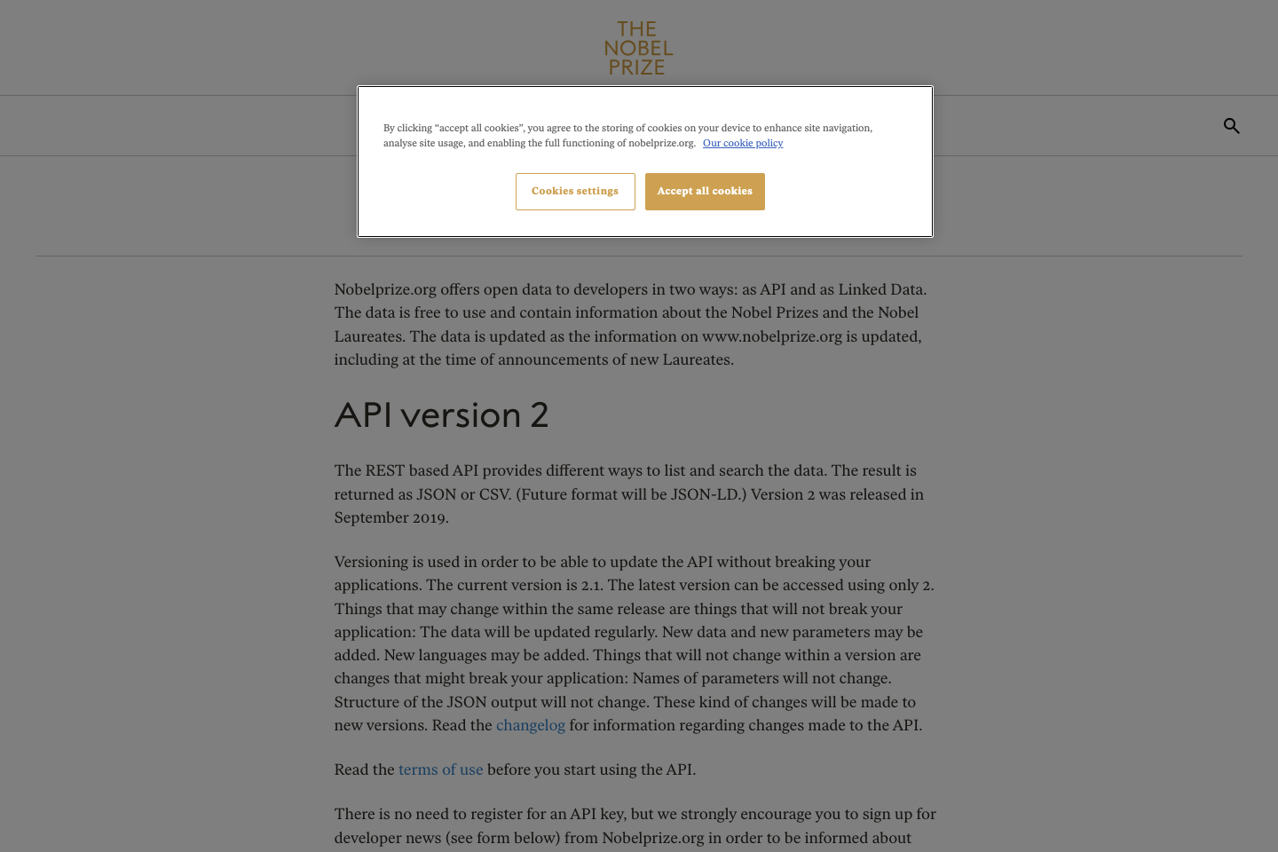Nobel Prize documentation page
