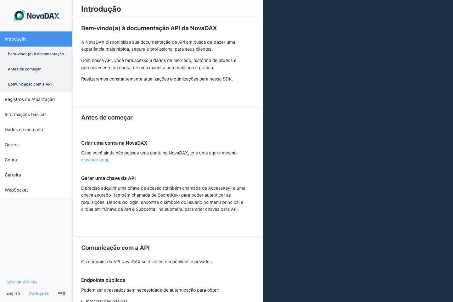 NovaDax documentation page