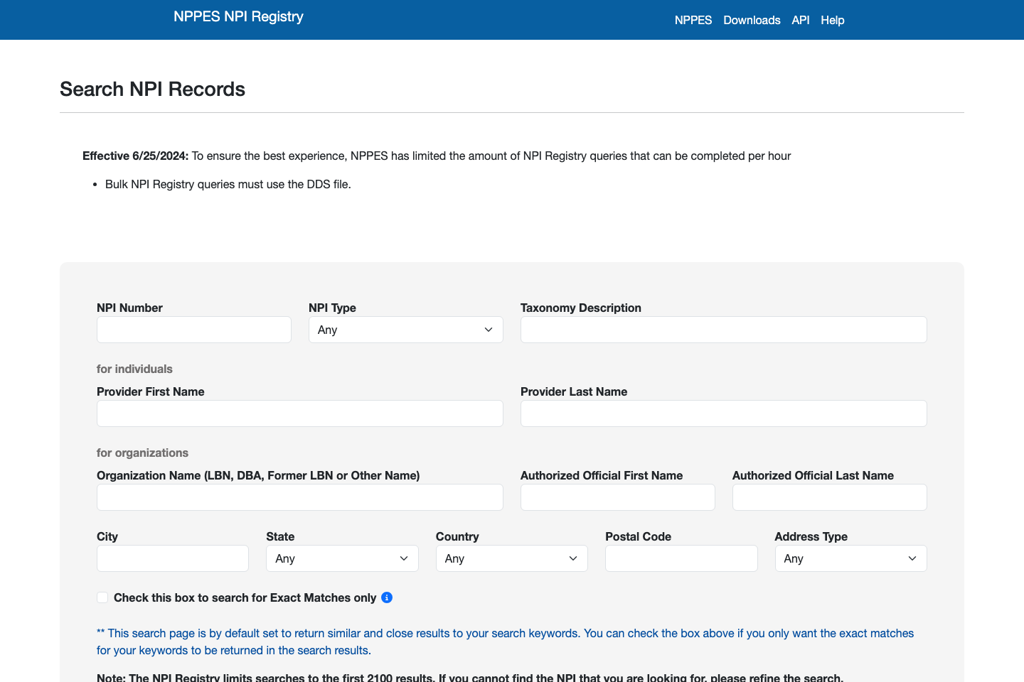 NPPES documentation page