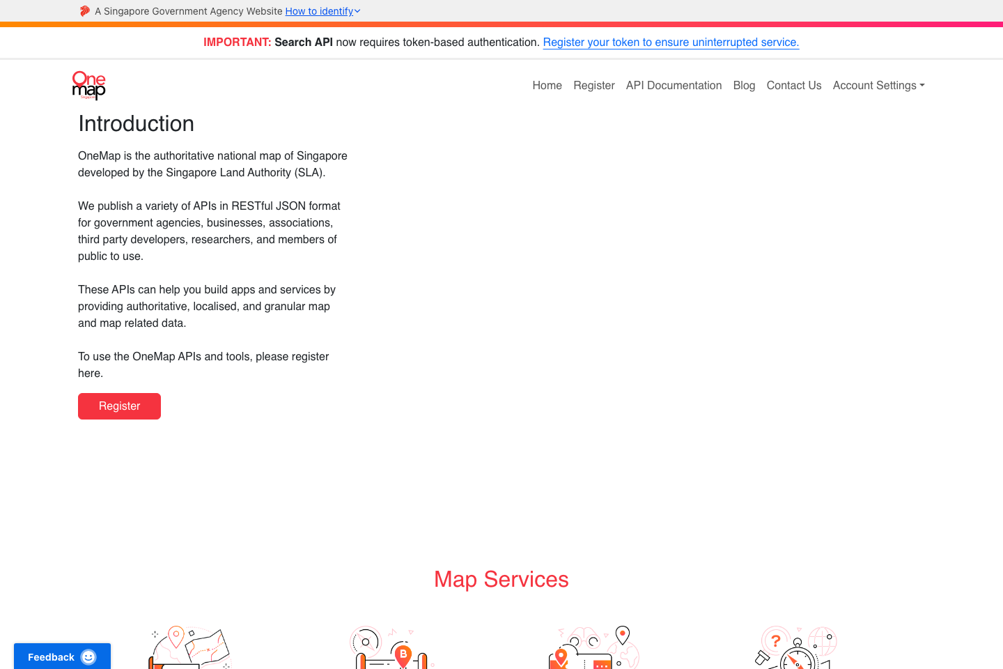 One Map, Singapore documentation page