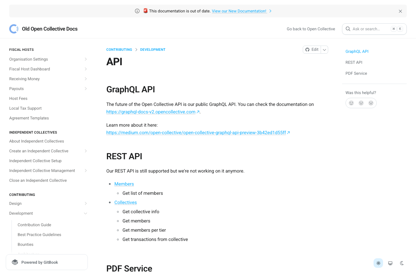 Open Collective documentation page