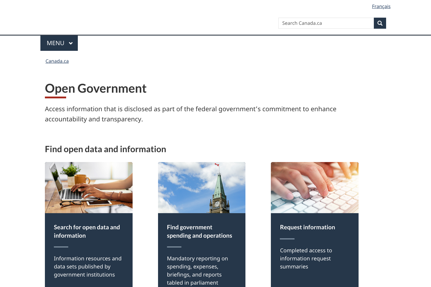 Open Government, Canada documentation page