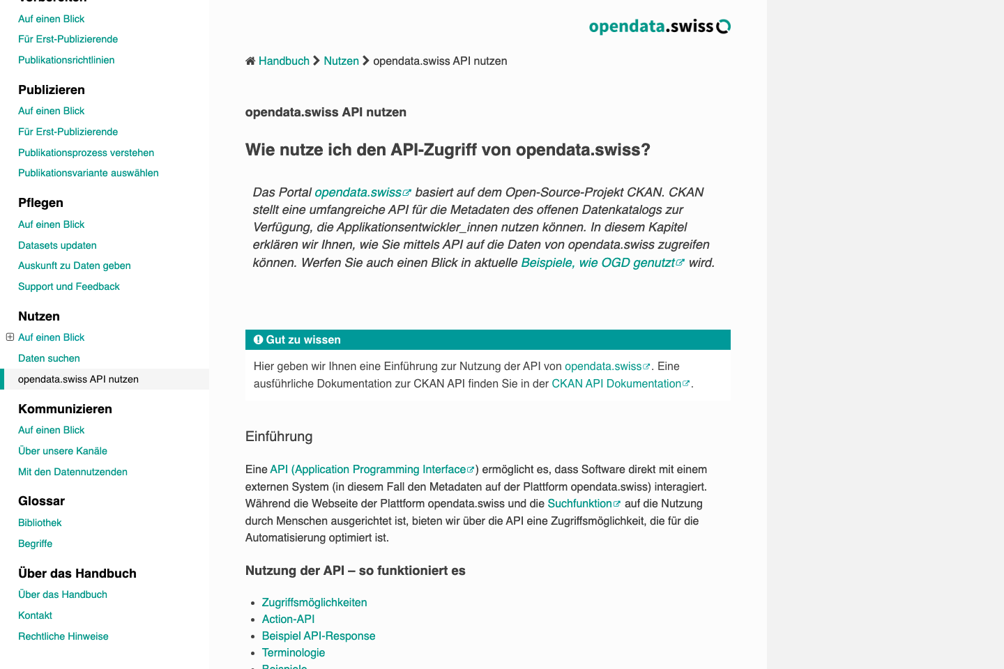 Open Government, Switzerland documentation page