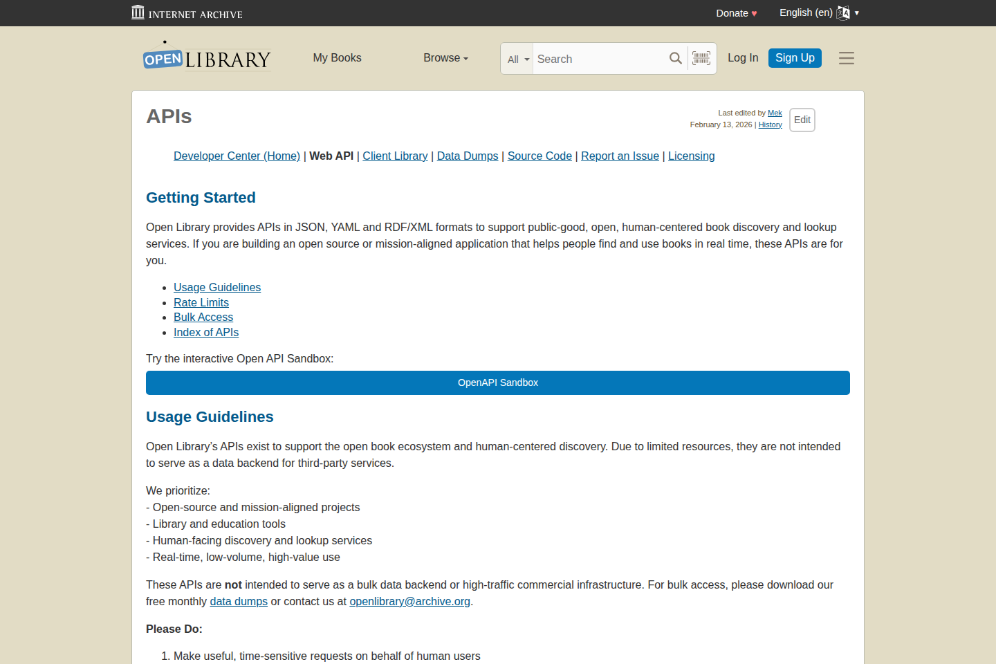 Open Library documentation page