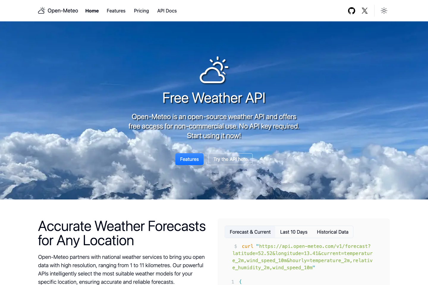 Open-Meteo documentation page