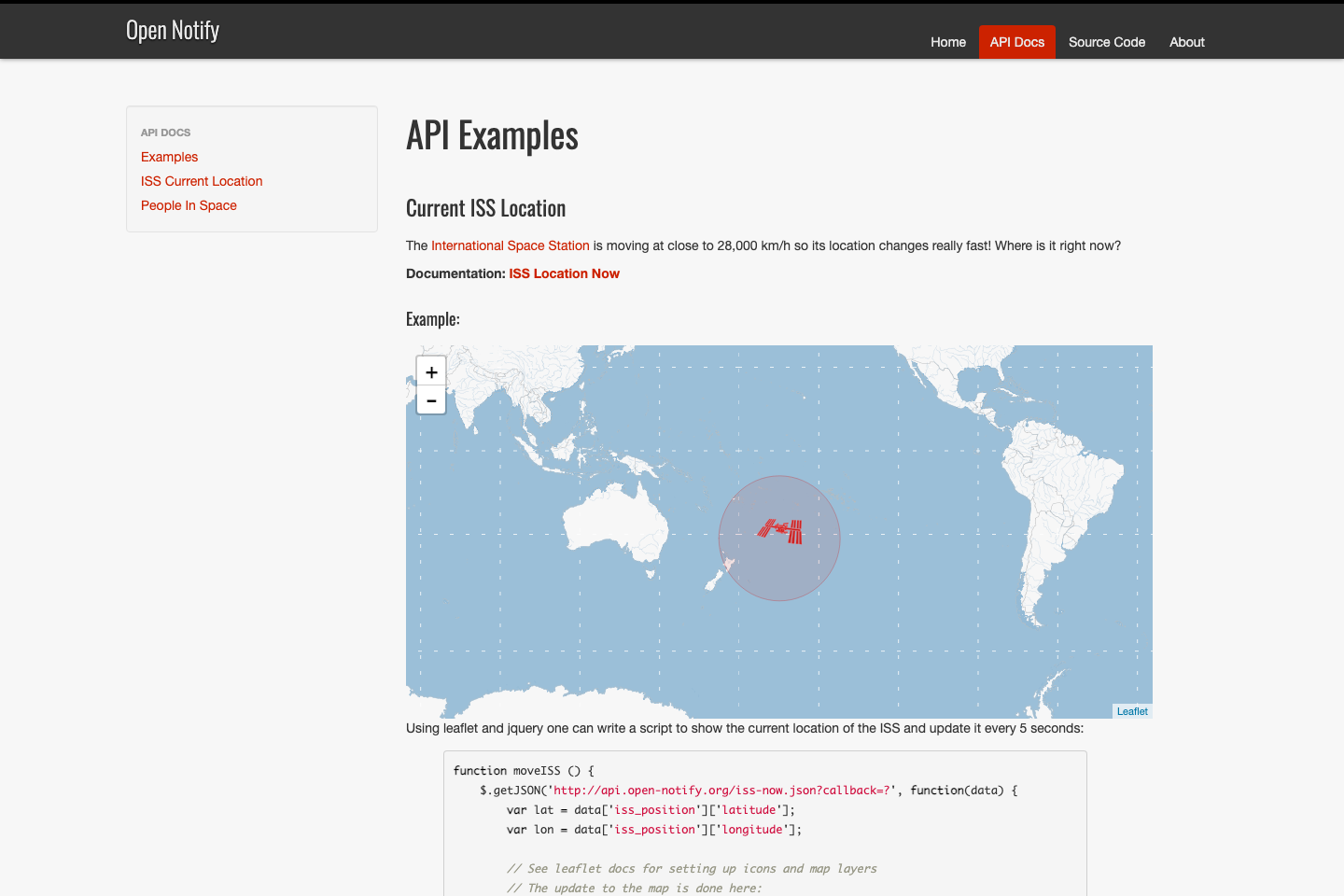 Open Notify documentation page