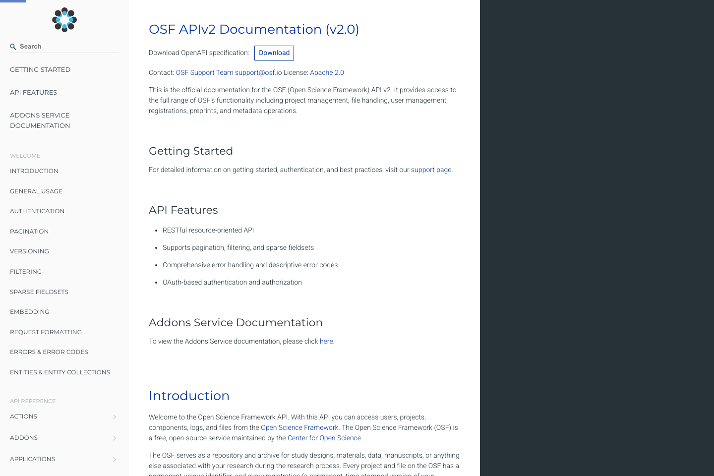 Open Science Framework documentation page