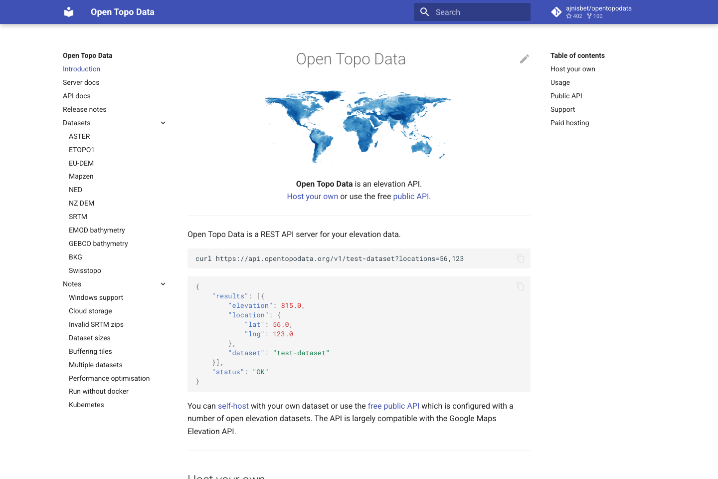 Open Topo Data documentation page