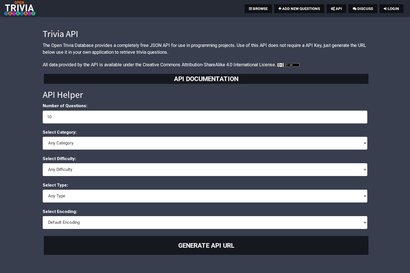 Open Trivia documentation page