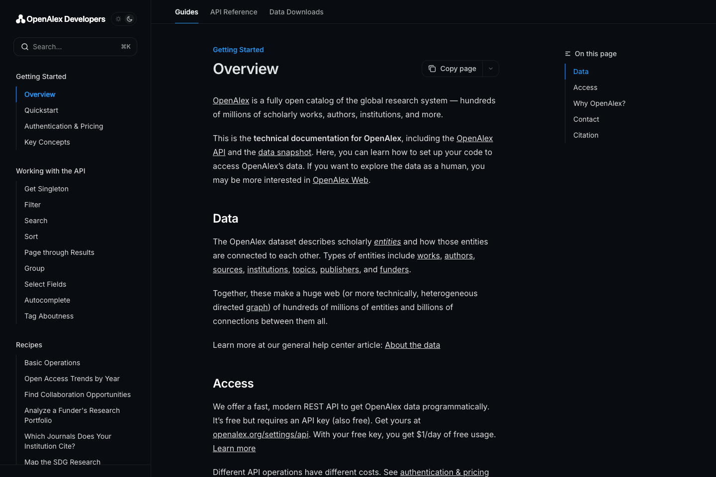 OpenAlex documentation page