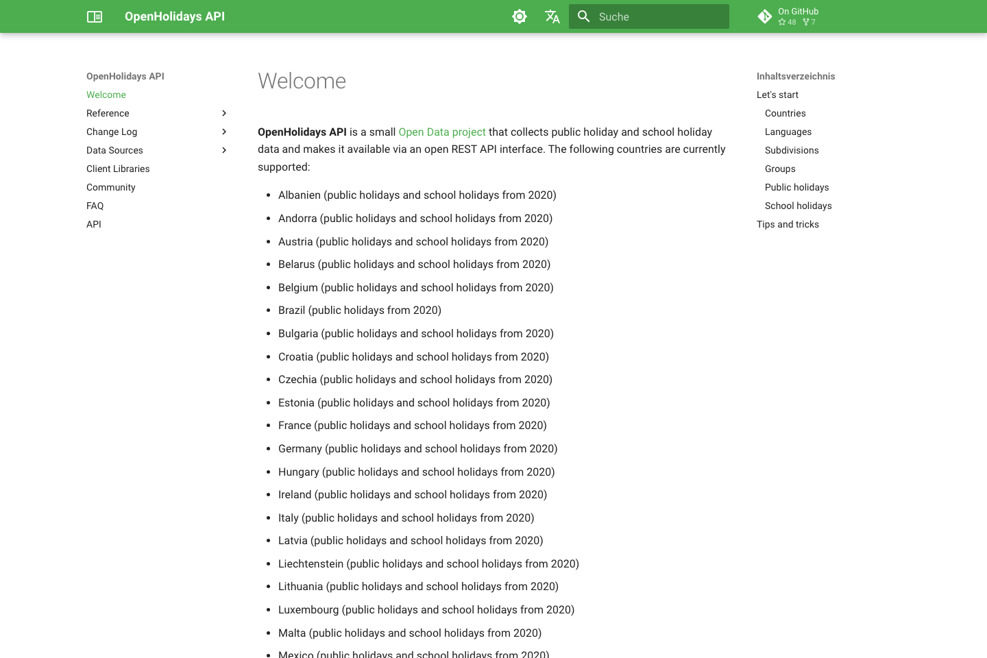 OpenHolidays API documentation page