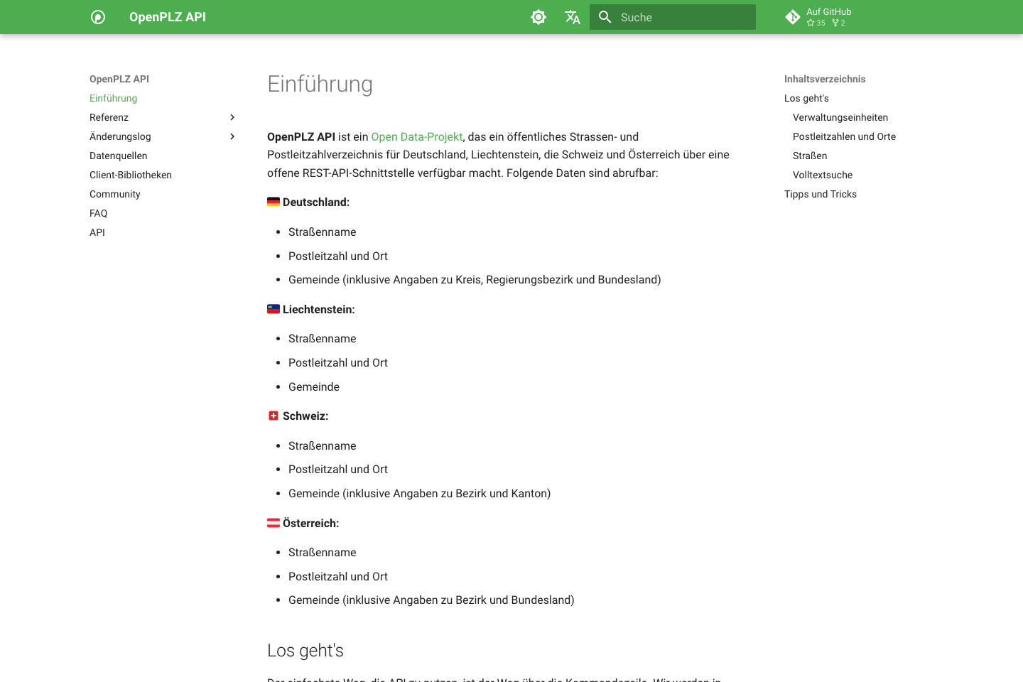 OpenPLZ API documentation page