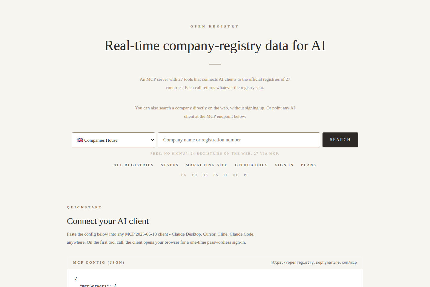 OpenRegistry documentation page
