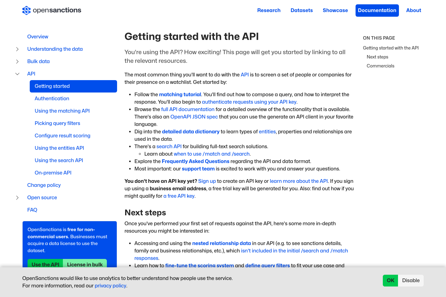OpenSanctions documentation page