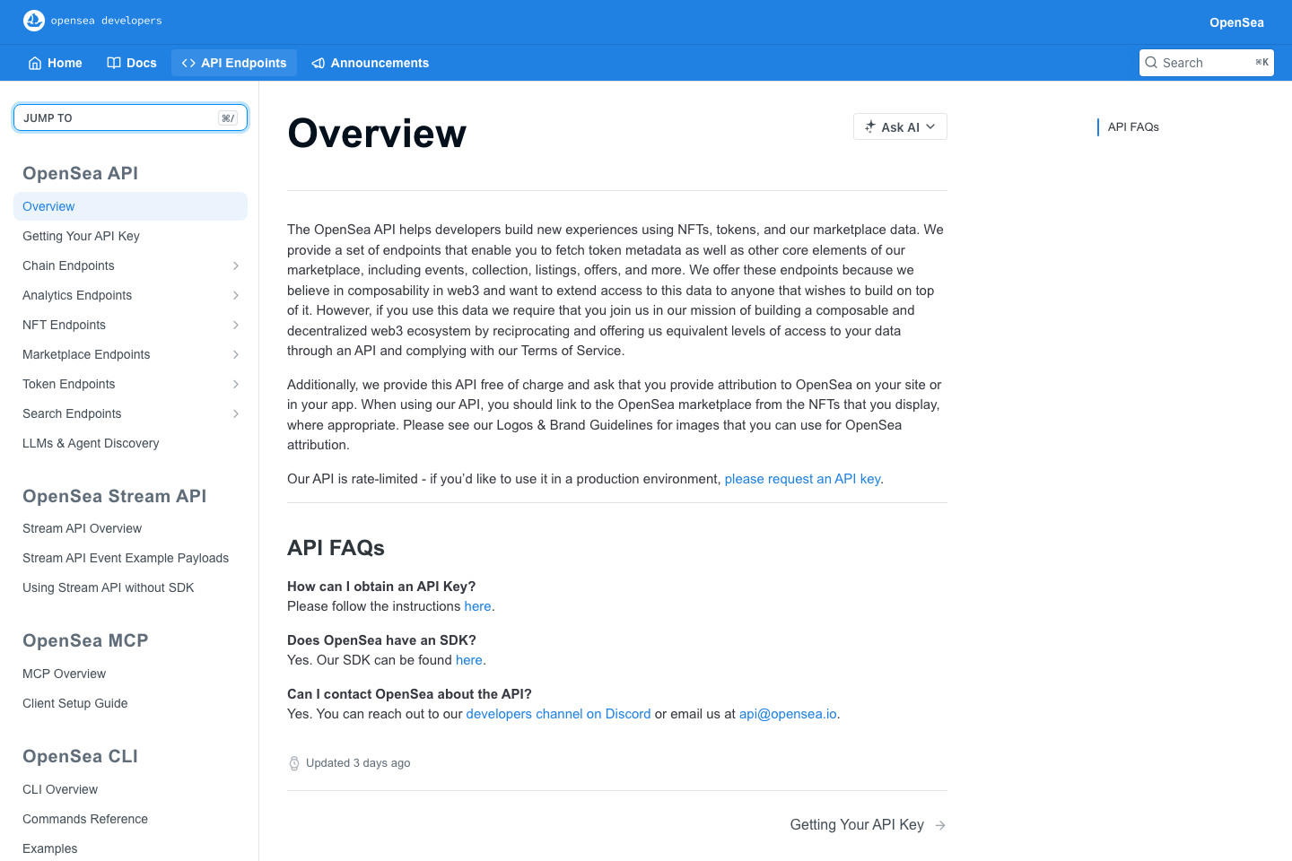 OpenSea documentation page