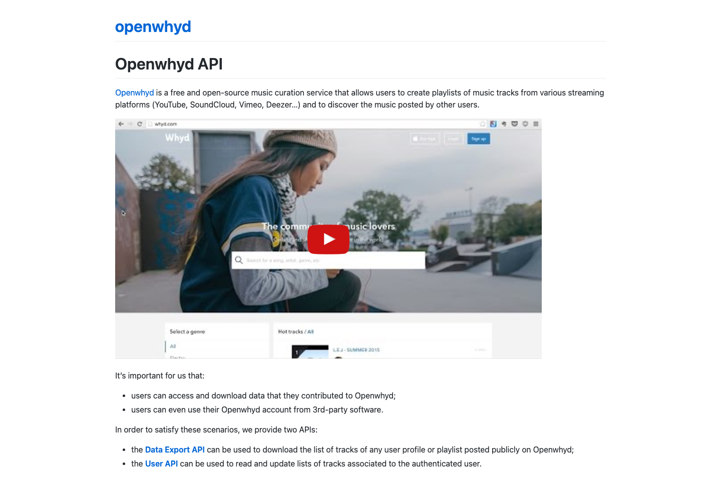 Openwhyd documentation page