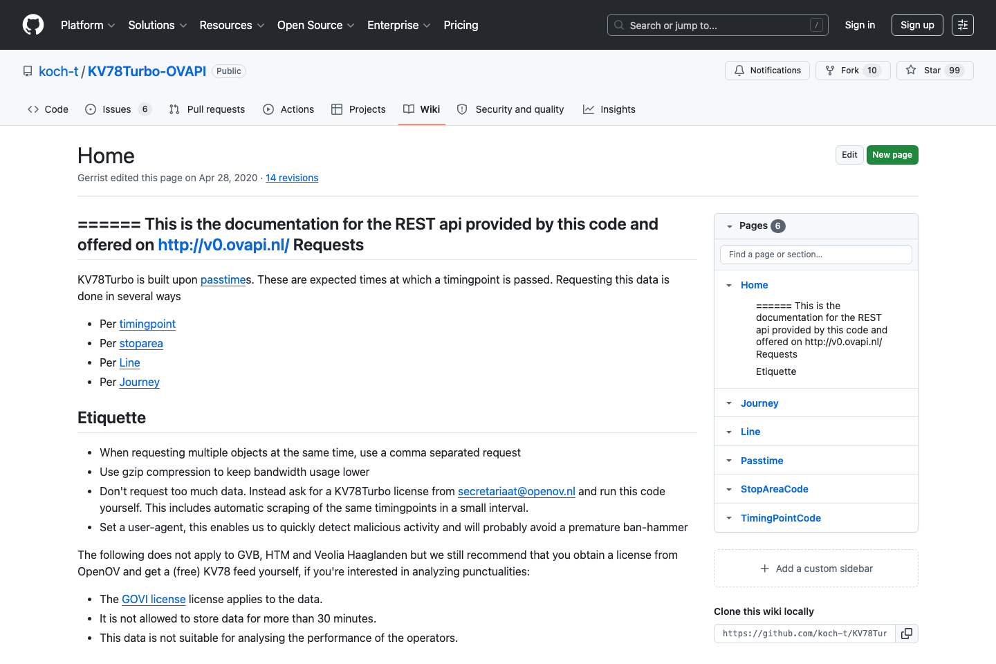 OVAPI Netherlands Transport documentation page